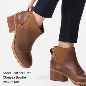 Sorel Women’s Leather Cate Chelsea Bootie Velvet Tan